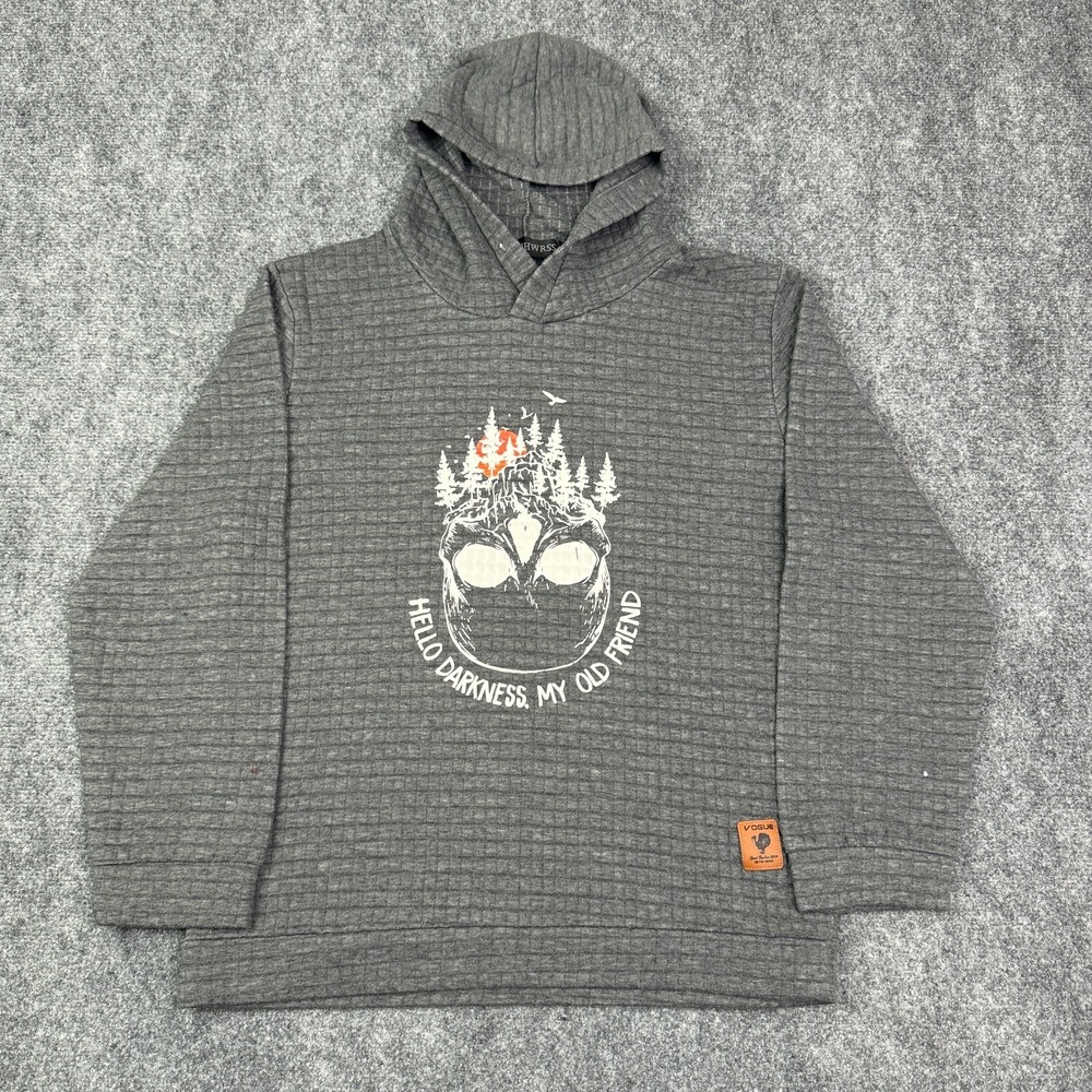 SIIMHWRSS Mens Hoodie XXL Gray Skull Graphic Hello Darkness Gothic Vogue Sport